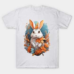 Cute Rabbit With Fantasy Flowers Splash T-Shirt